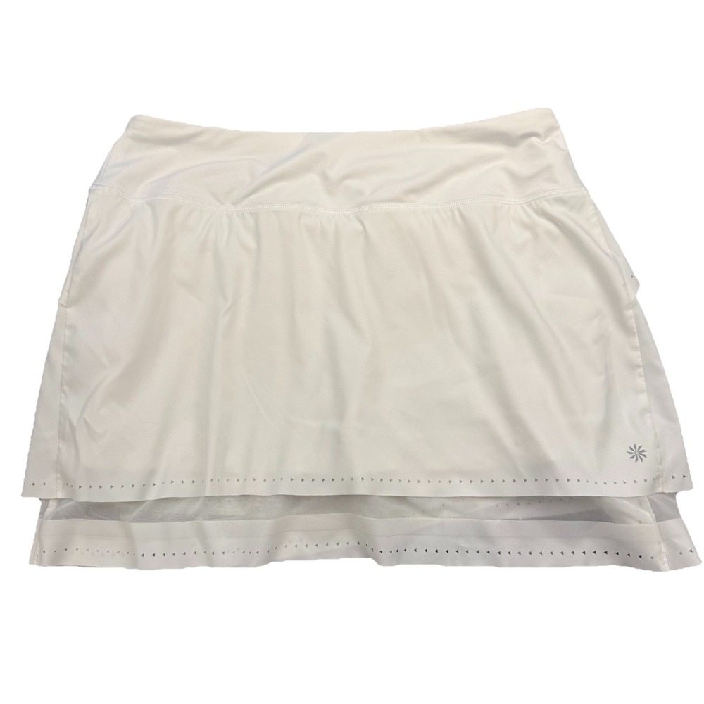 Athleta Laser Run Sheer Mesh Layered Tennis Golf Skort Skirt M White  Athletic